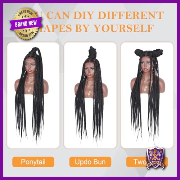 42 Inch Full Lace Knotless Box Braided Wig Lightweight Synthetic Handmade